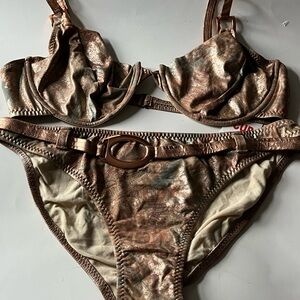 Ritchie Swimwear 2pc Metallic Foil Swimsuit DD Cup L Top Xl Bottom
Multi Color